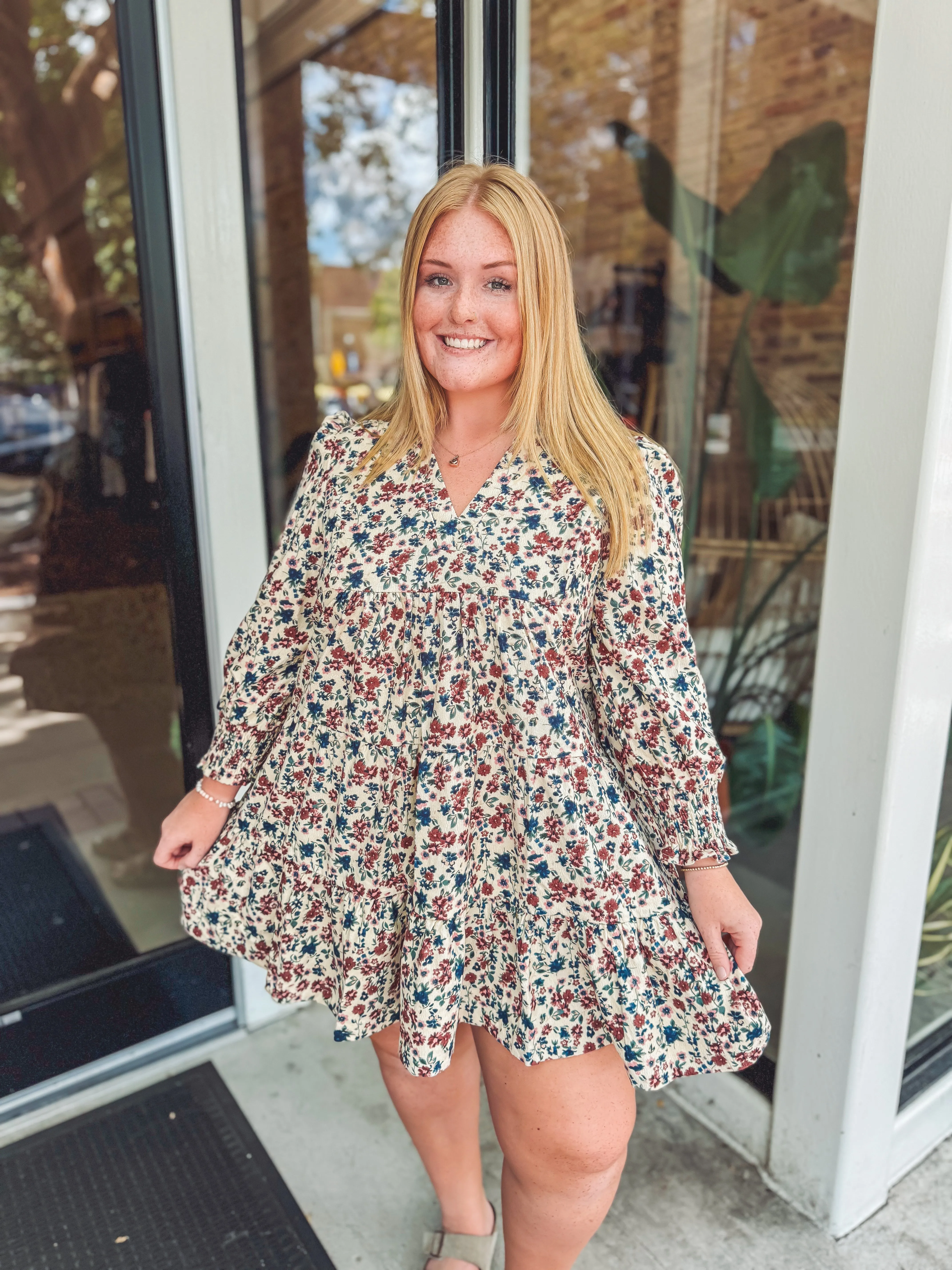 Fall florals mini dress -PLUS