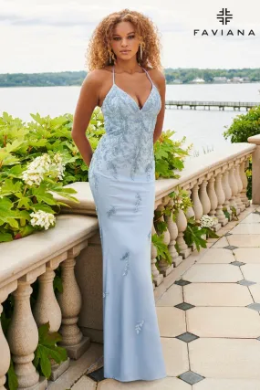 Faviana 11003 Tulle Bead Godet Gown