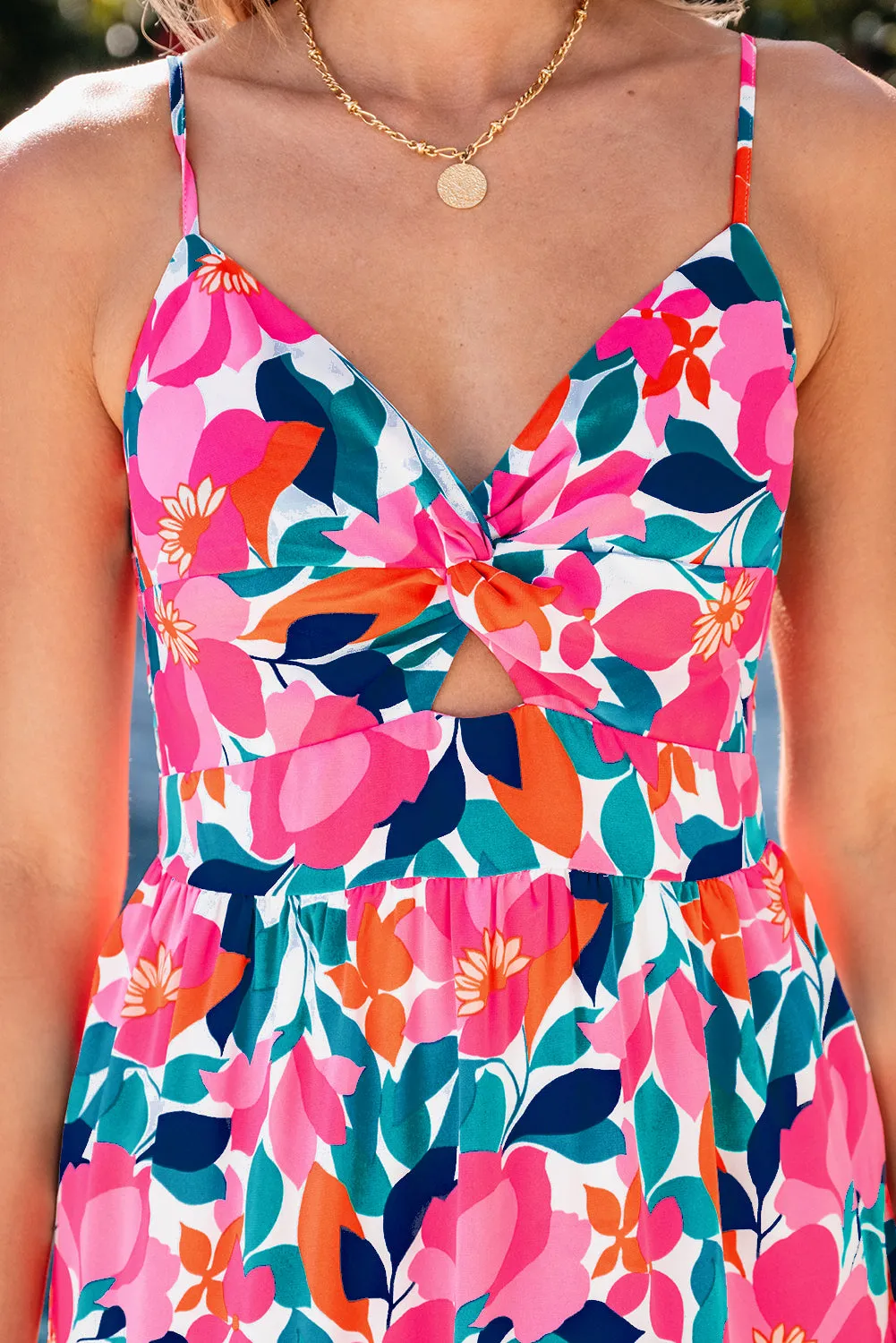 Floral Twisted Smocked Back Tiered Maxi Dress
