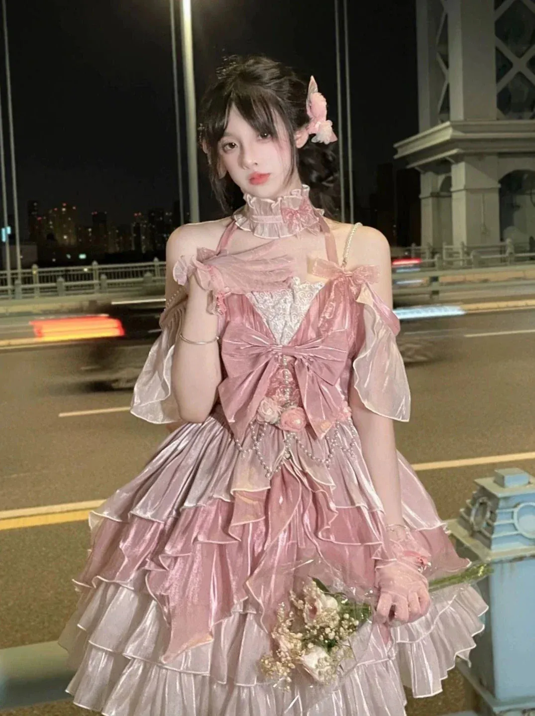 Fluffy Elegant Pink Princess Dress Flower Fairy Set