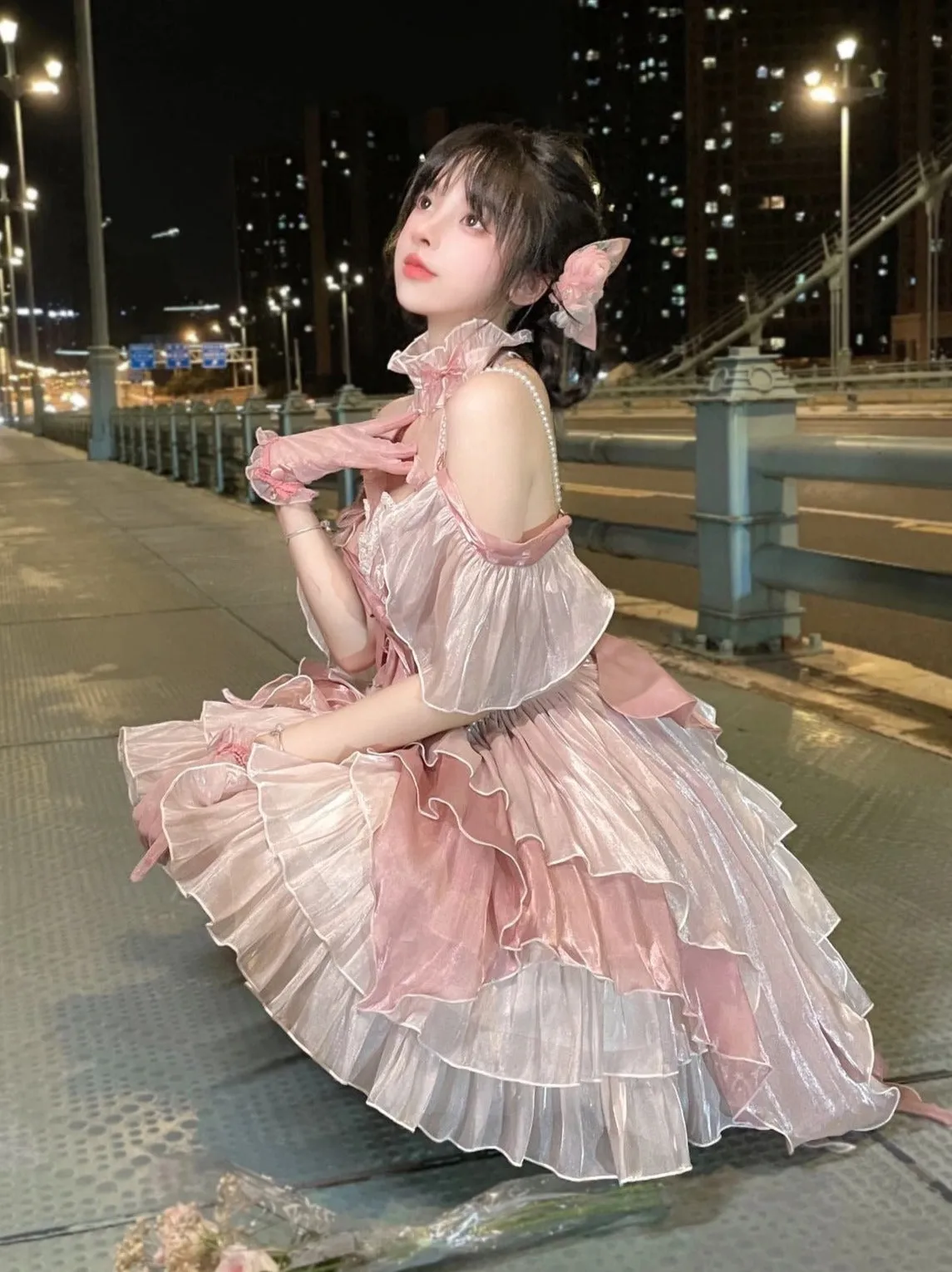 Fluffy Elegant Pink Princess Dress Flower Fairy Set