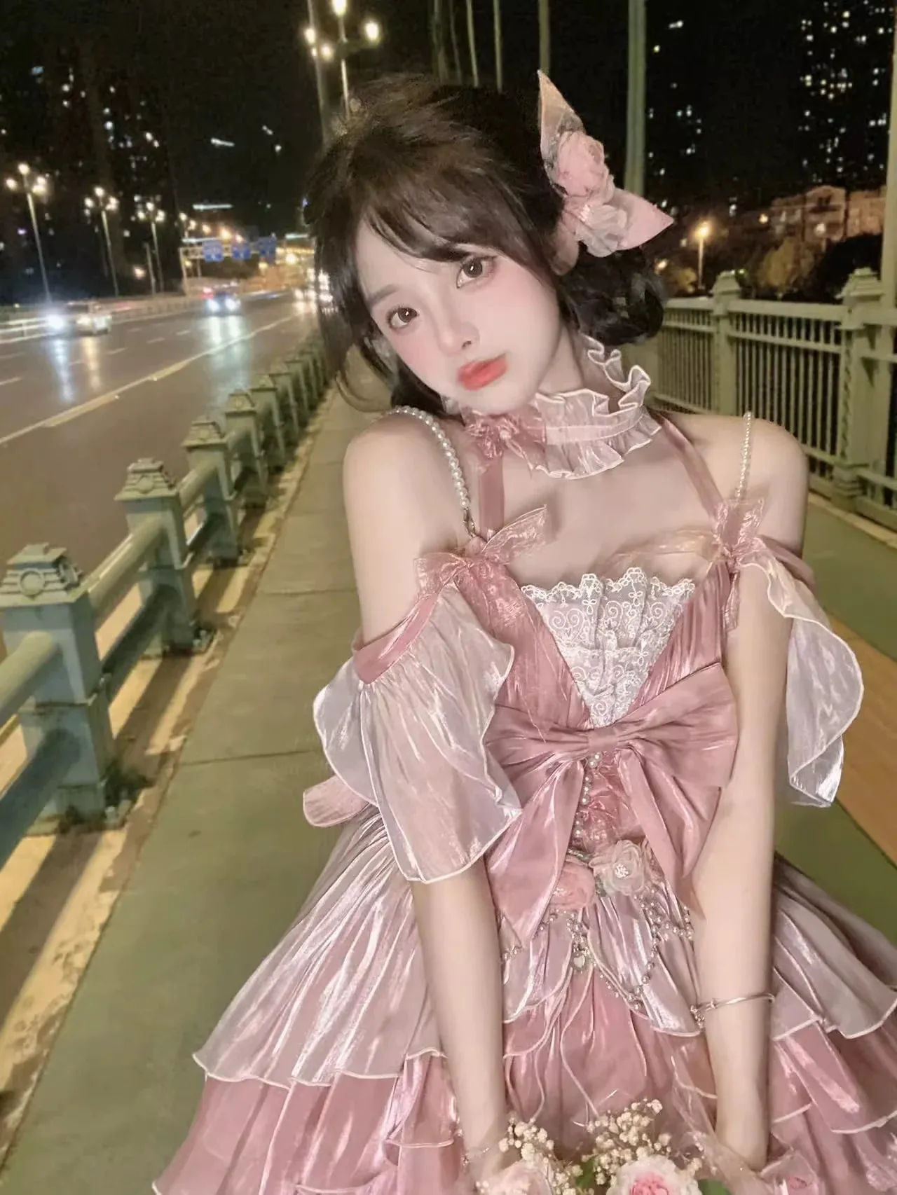 Fluffy Elegant Pink Princess Dress Flower Fairy Set