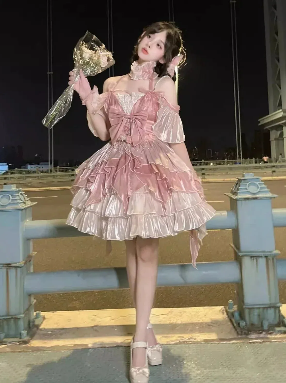 Fluffy Elegant Pink Princess Dress Flower Fairy Set