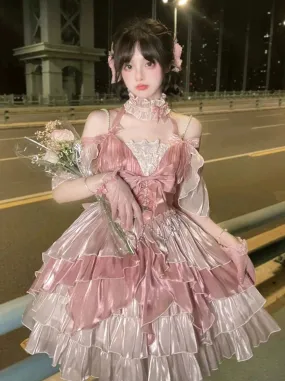 Fluffy Elegant Pink Princess Dress Flower Fairy Set