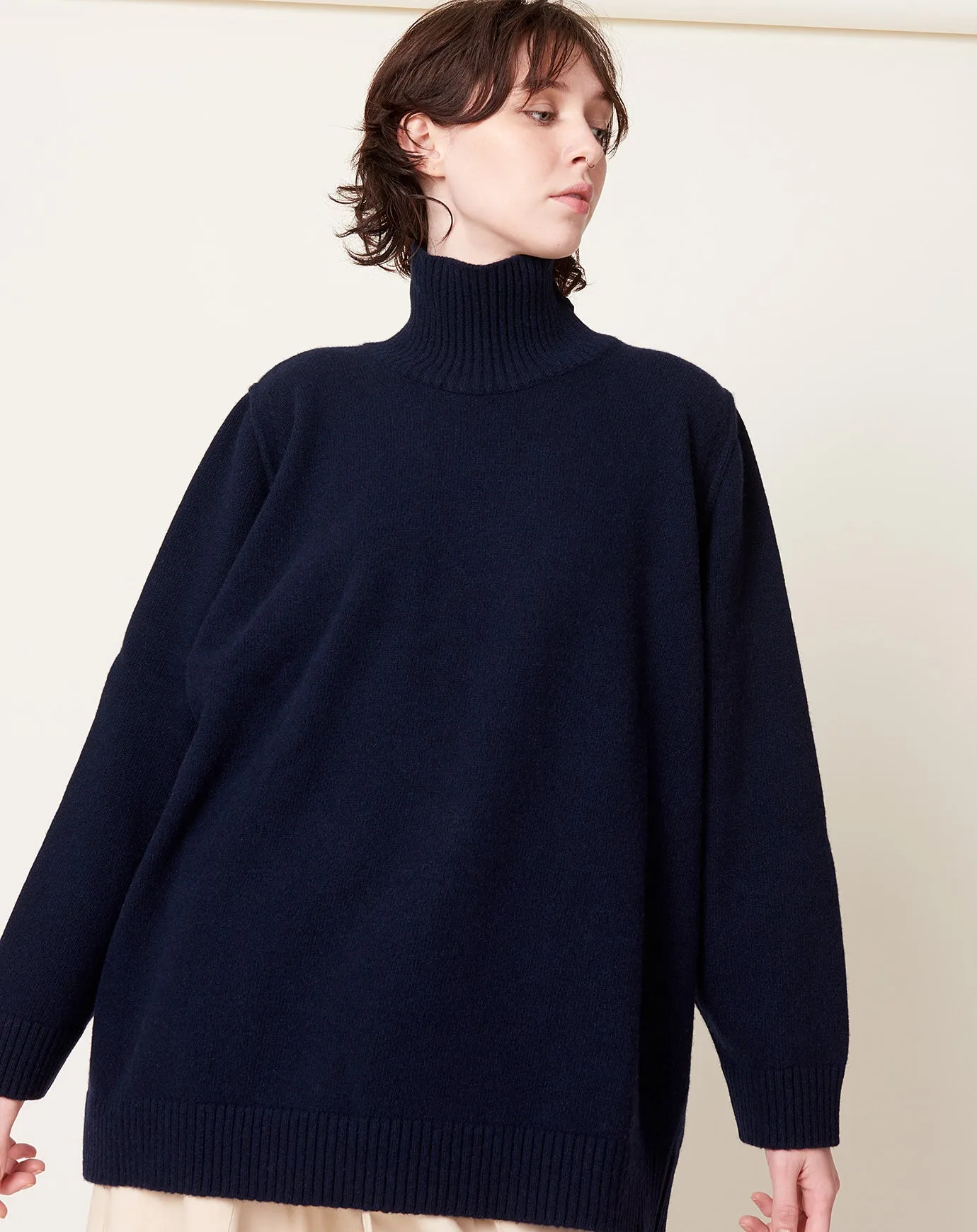 Funnel Neck Pullover in Navy