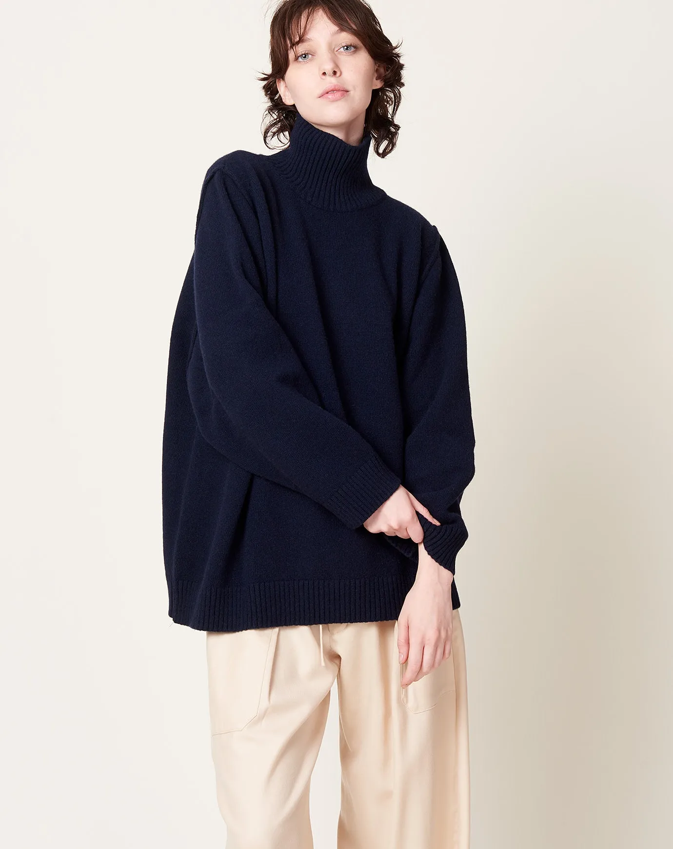 Funnel Neck Pullover in Navy