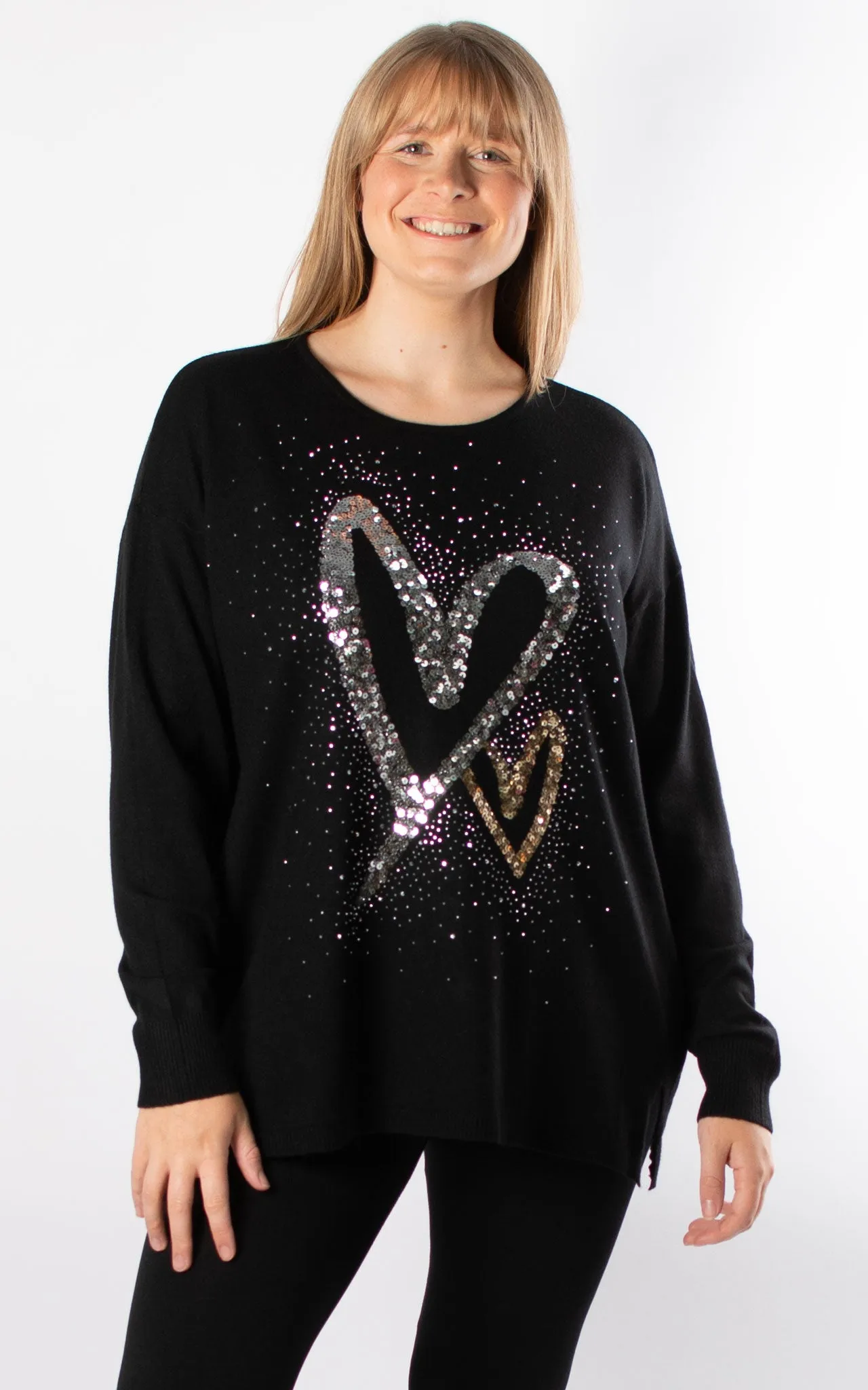 Gold & Silver Sequin Hearts Knit | Black