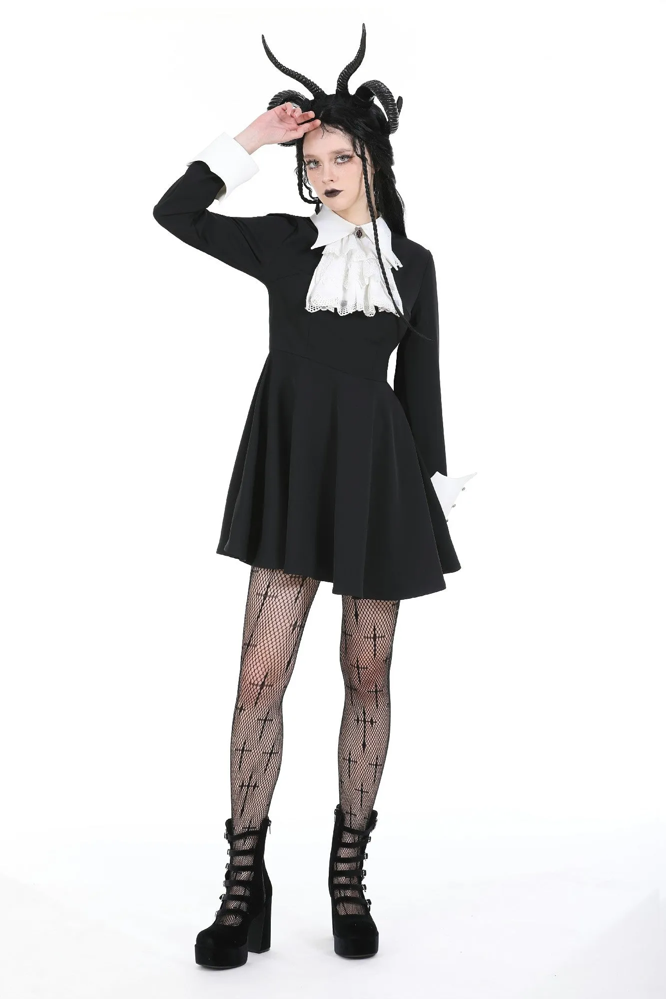 Gothic princess contrast ruffle neck dress (colorfast fabric) DW925