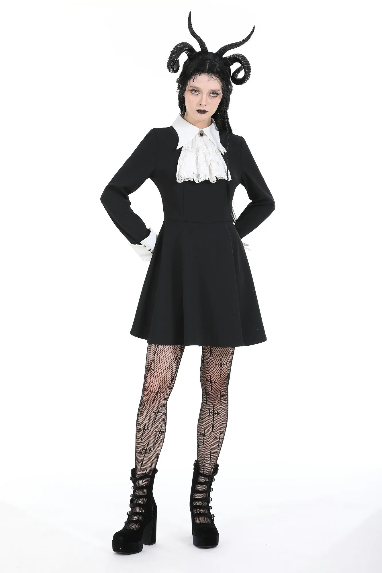 Gothic princess contrast ruffle neck dress (colorfast fabric) DW925