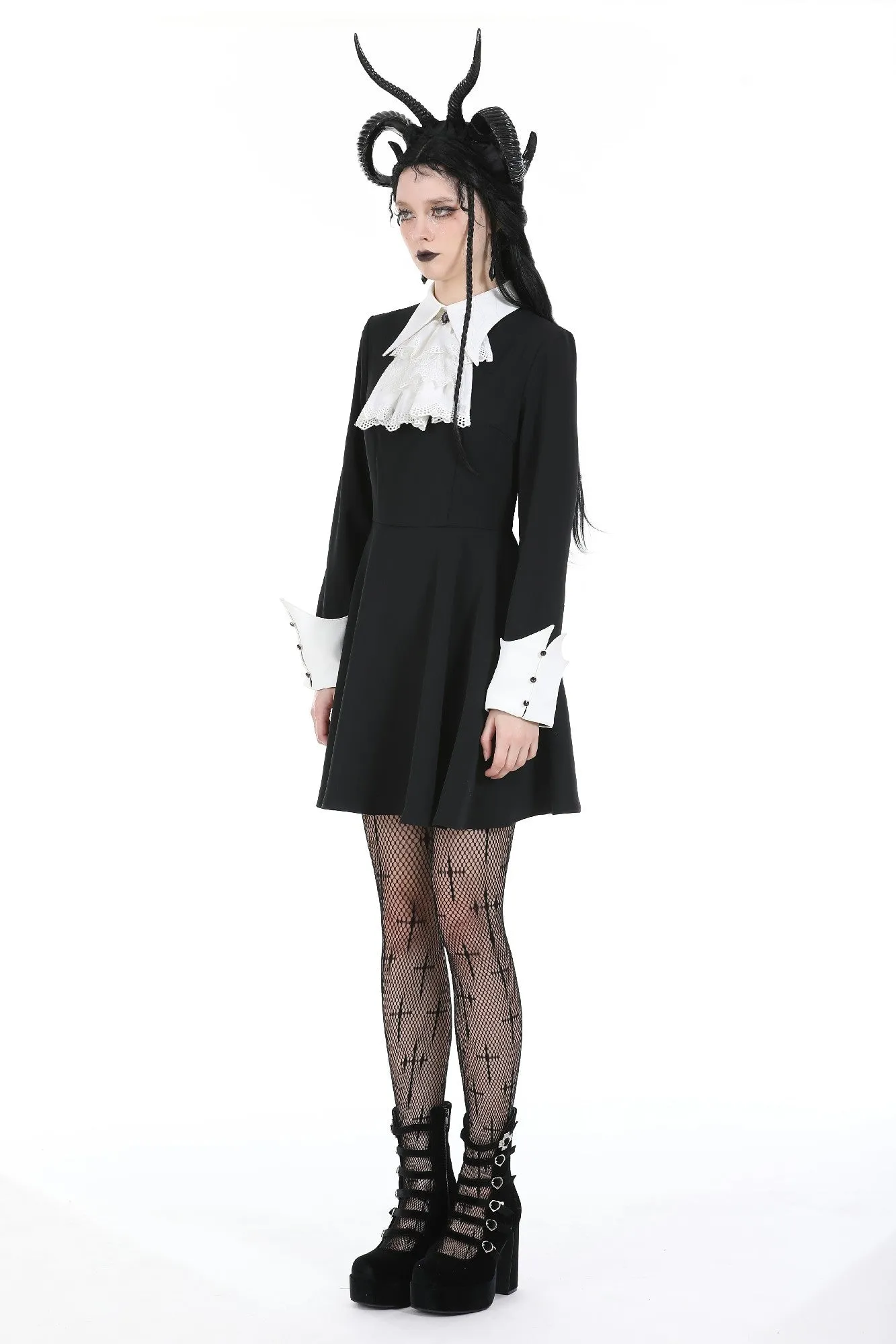 Gothic princess contrast ruffle neck dress (colorfast fabric) DW925