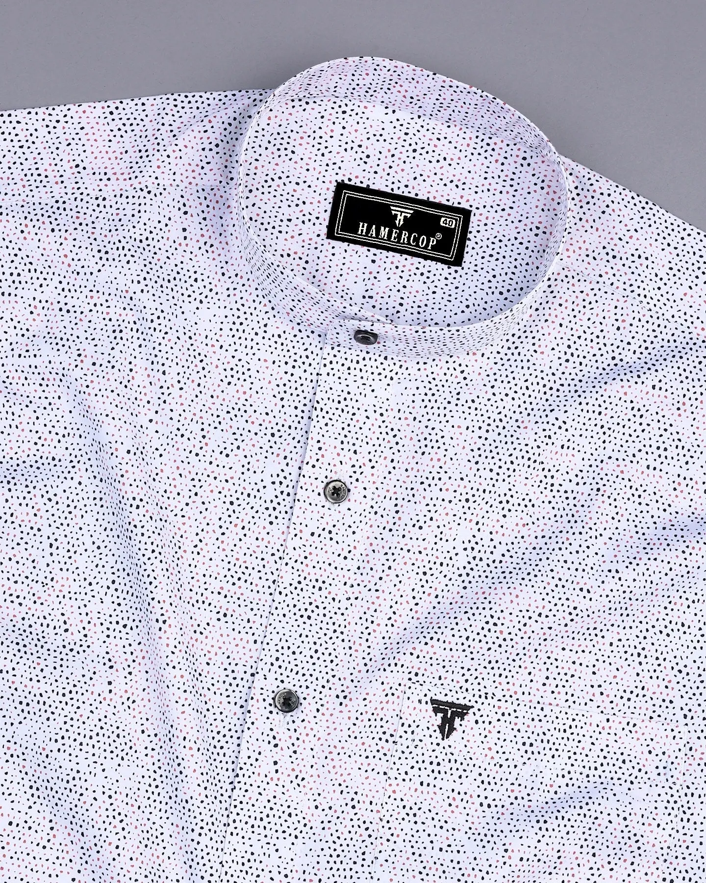 Grafton Black With Peach Printed White Cotton Shirt