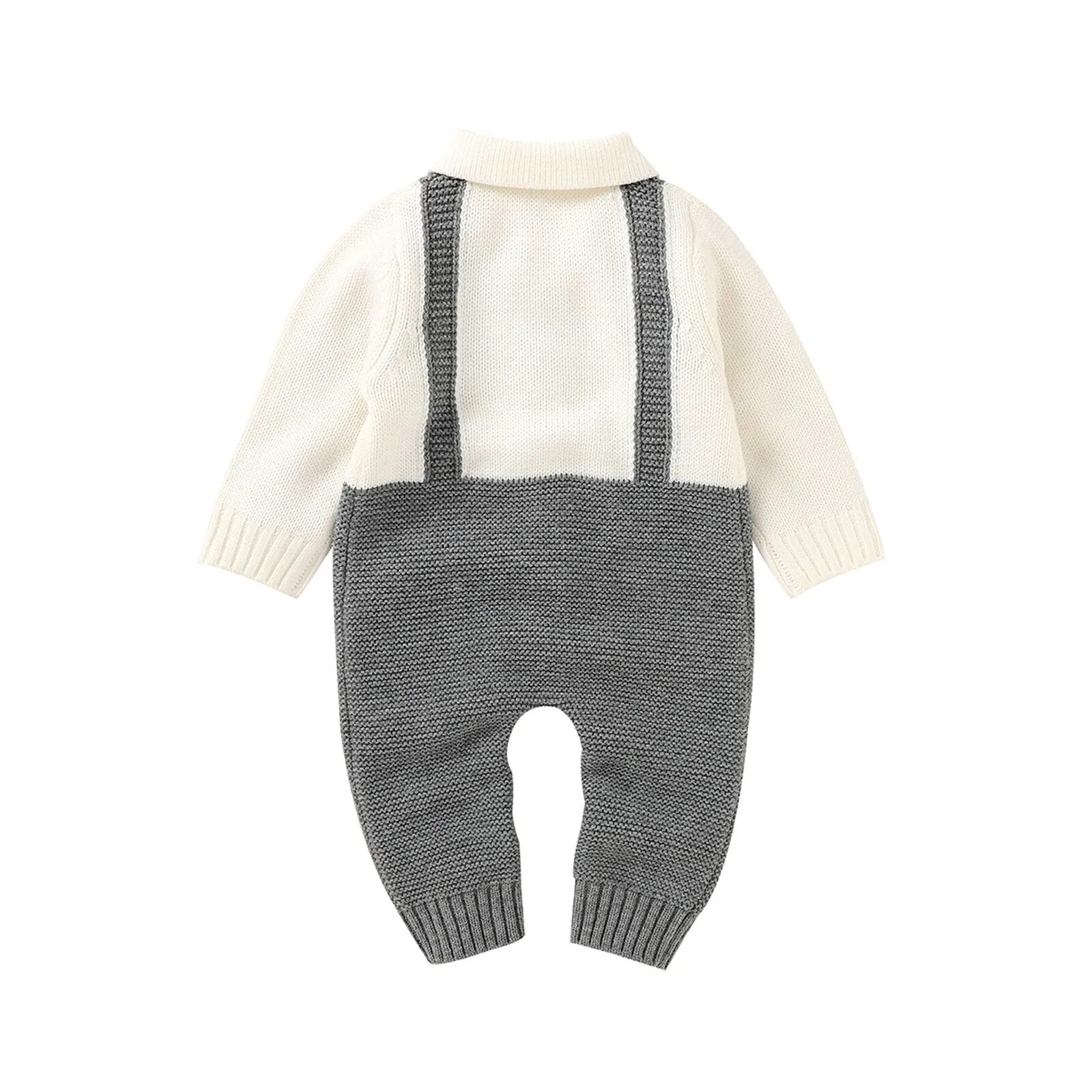 Gray and White Knitted Dress Up Baby Boy Onesie