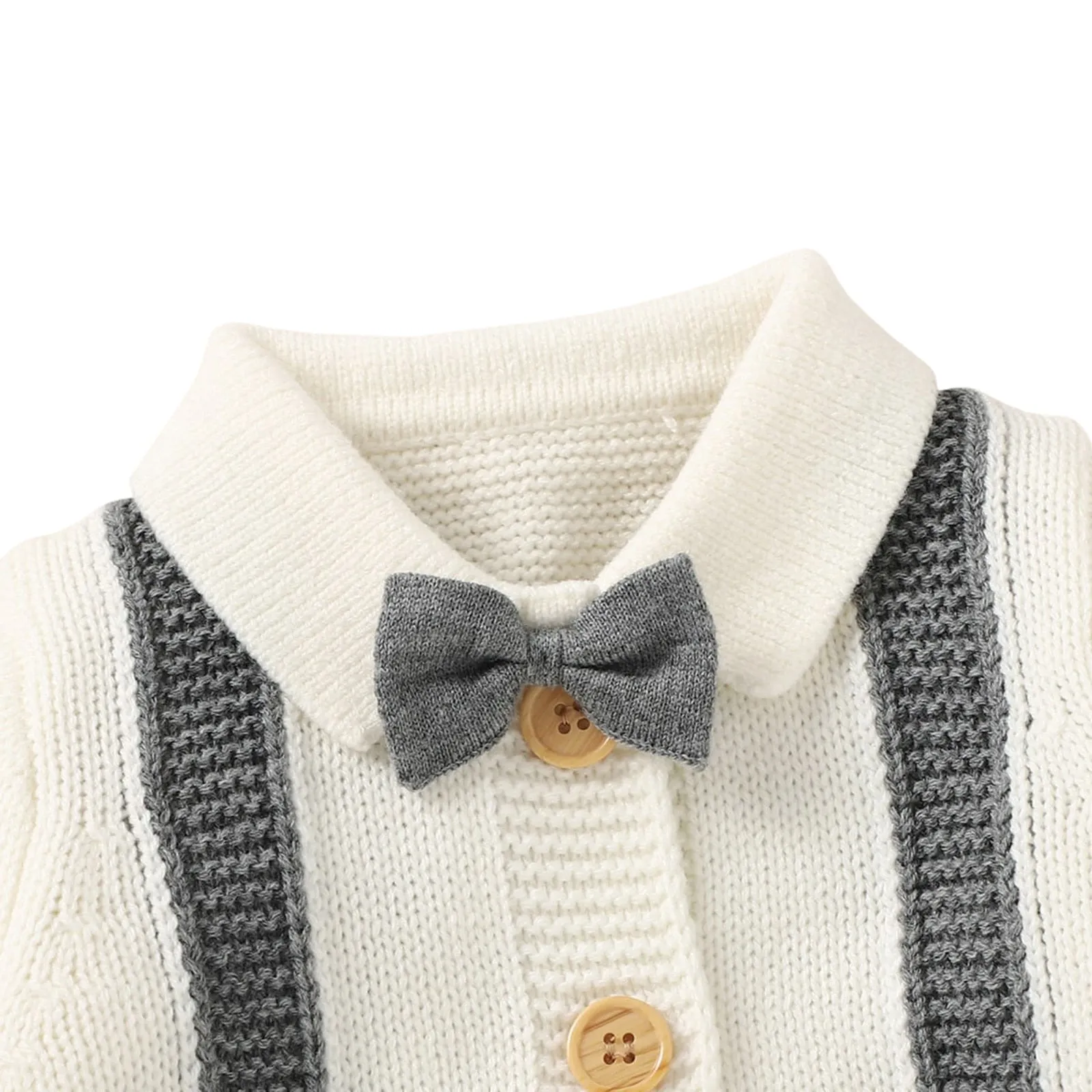 Gray and White Knitted Dress Up Baby Boy Onesie