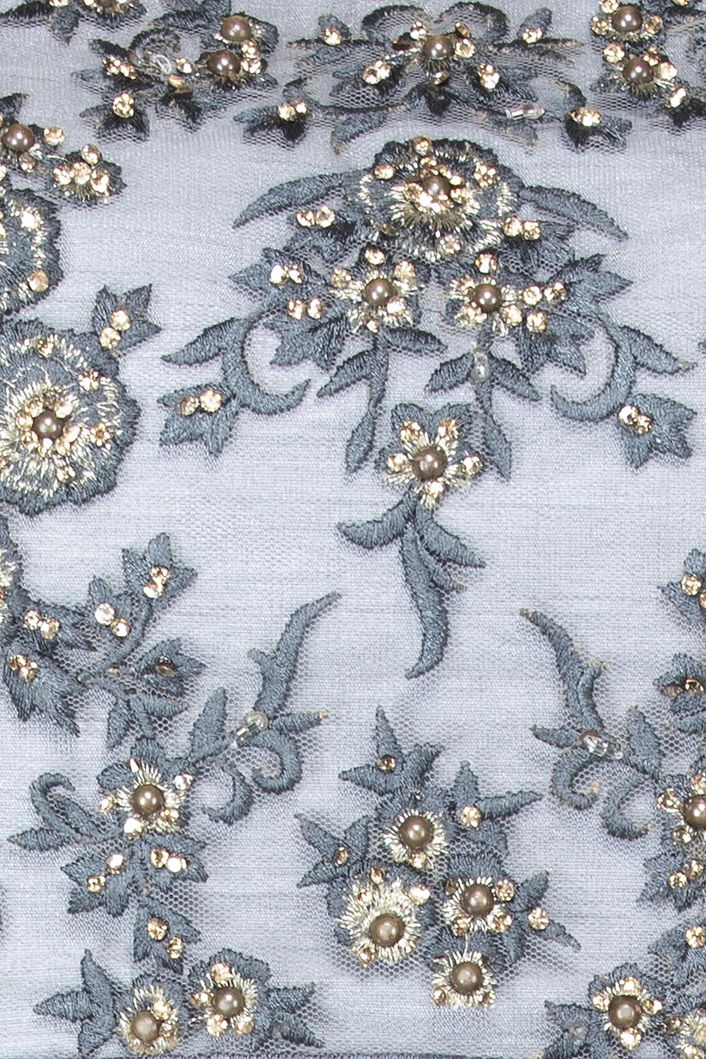 Grey Net Lehenga Top With Grey Resham/Thread Embriodery Highlighted With Silver Stones