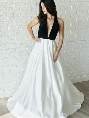 Halter Black Top Long Prom Dresses, Simple Prom Dresses, Popular Prom Dresses