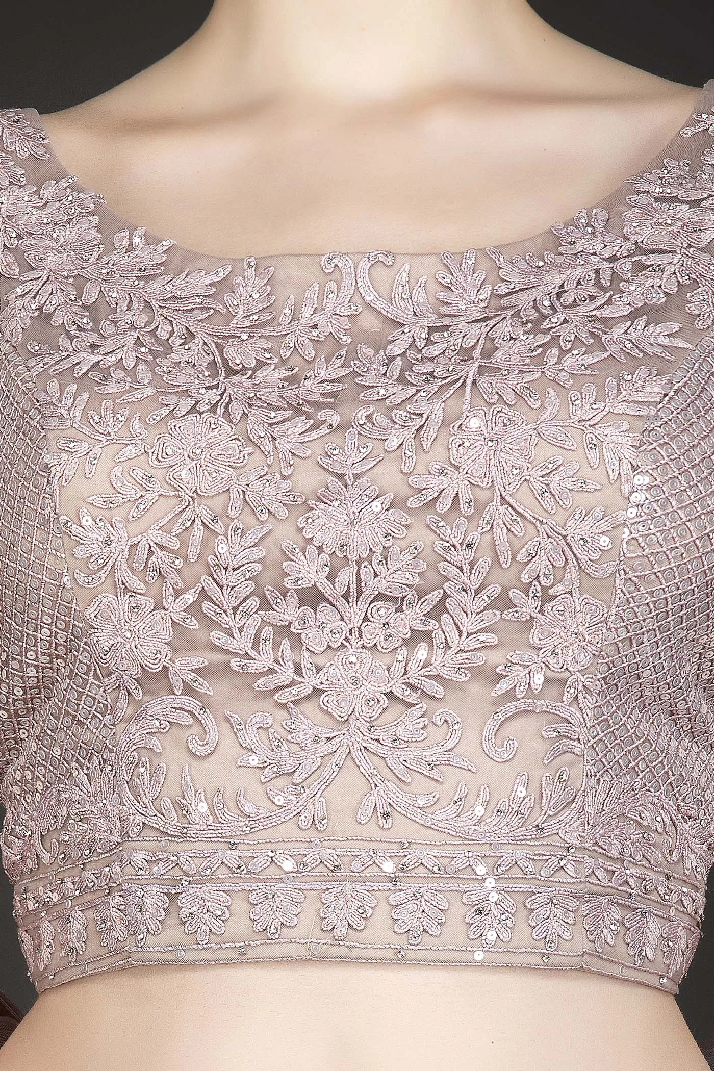 Heavy Pink Colour Net Lehenga Top With Sequence And Thread Embroidery