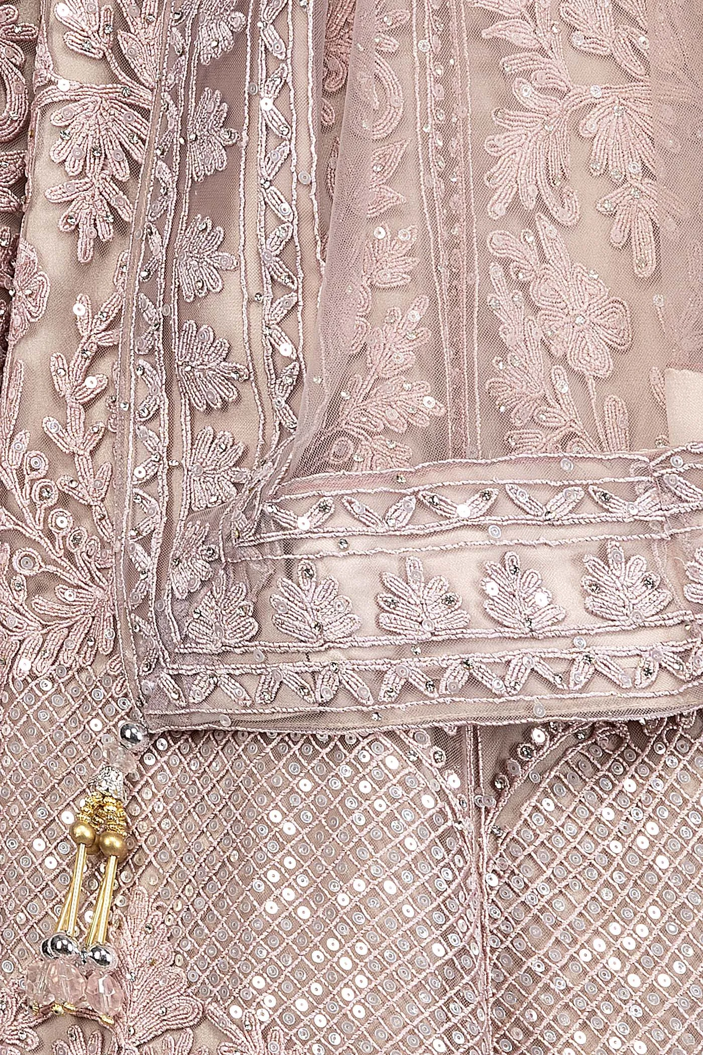 Heavy Pink Colour Net Lehenga Top With Sequence And Thread Embroidery