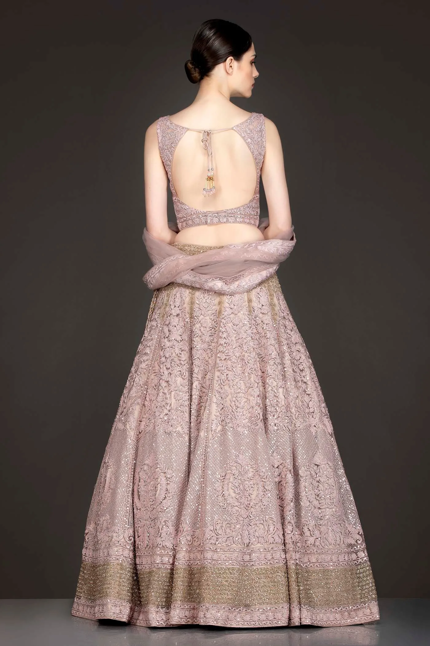 Heavy Pink Colour Net Lehenga Top With Sequence And Thread Embroidery