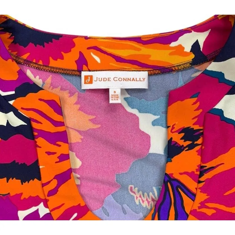 Jude Connally U Neck Bright Floral Ruffle Sleeve Dress Size Small