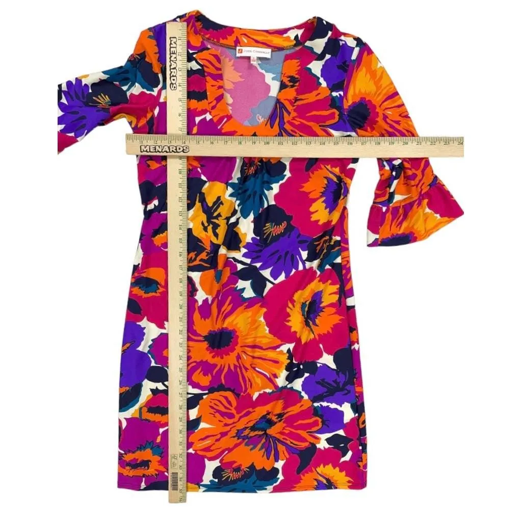 Jude Connally U Neck Bright Floral Ruffle Sleeve Dress Size Small