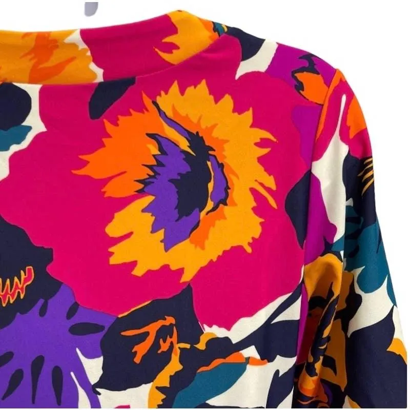 Jude Connally U Neck Bright Floral Ruffle Sleeve Dress Size Small