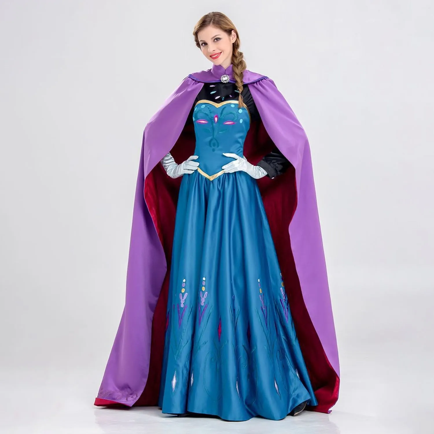 KAWELL Elsa Princess Costume Cloak 5'8" Blue Halloween Dress with Luxury Embroidery (4 Pieces)