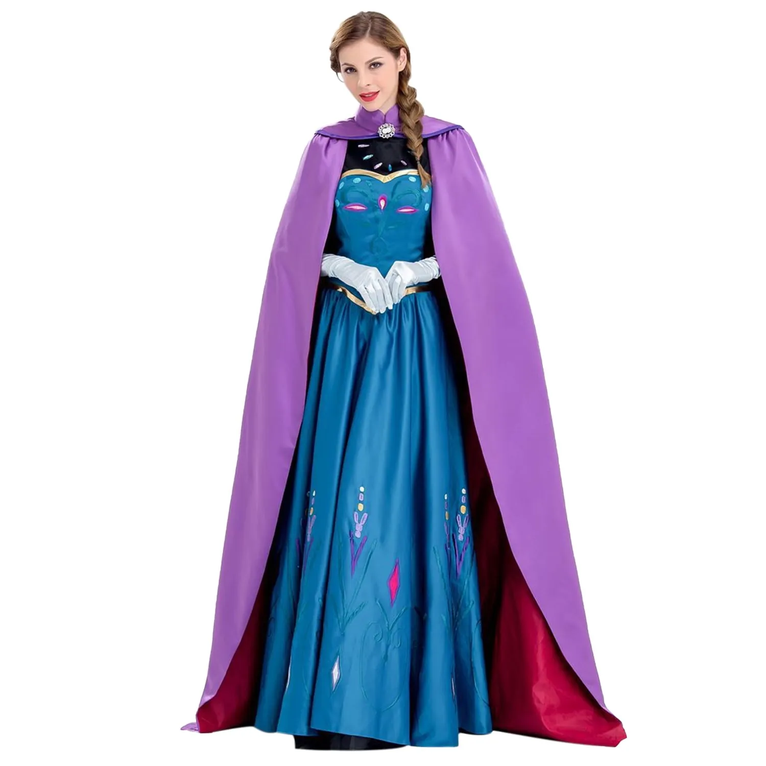 KAWELL Elsa Princess Costume Cloak 5'8" Blue Halloween Dress with Luxury Embroidery (4 Pieces)