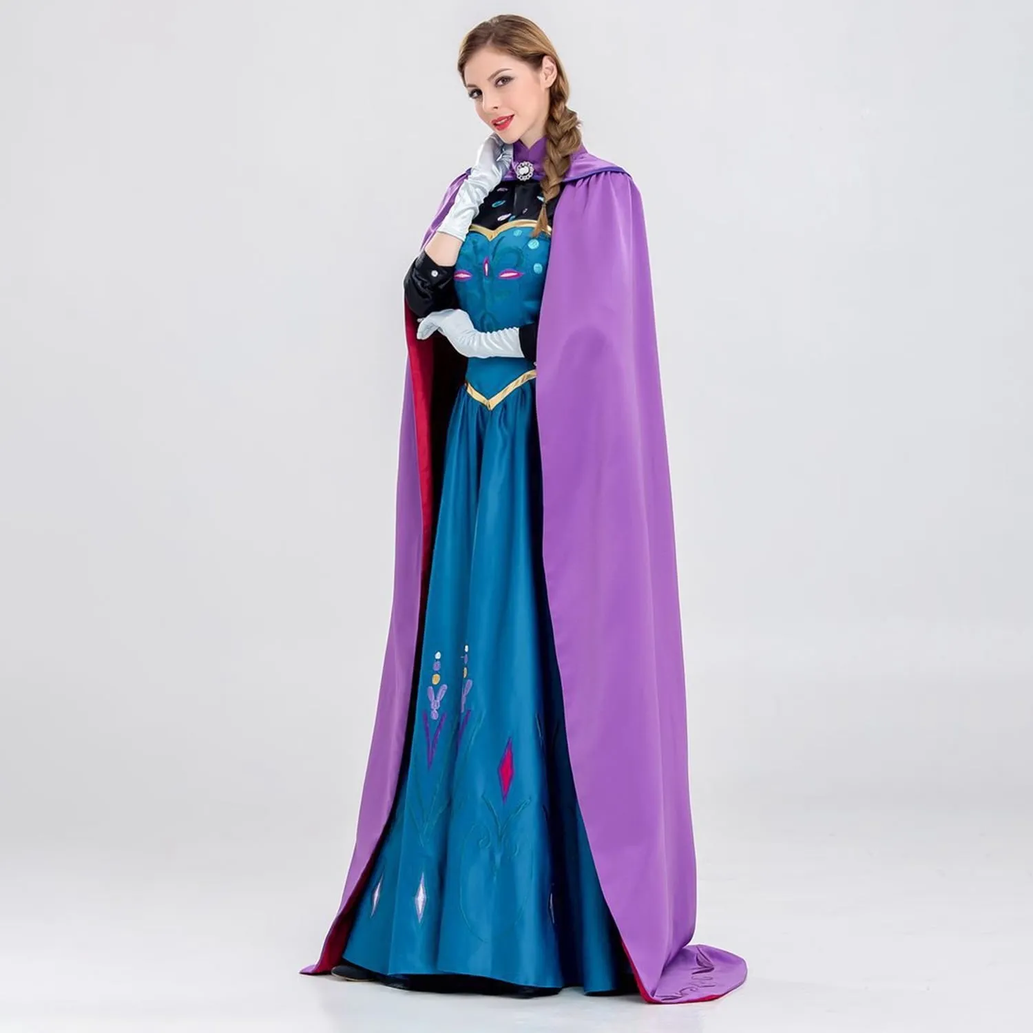 KAWELL Elsa Princess Costume Cloak 5'8" Blue Halloween Dress with Luxury Embroidery (4 Pieces)
