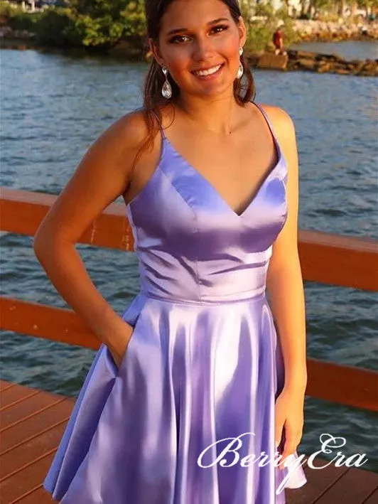 Lalic Satin Homecoming Dresses, Short Prom Dresses, Homecoming Dresses