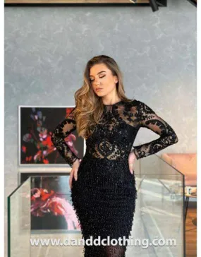 Luxury Evening Dress Black with Net