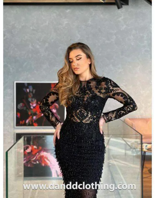Luxury Evening Dress Black with Net