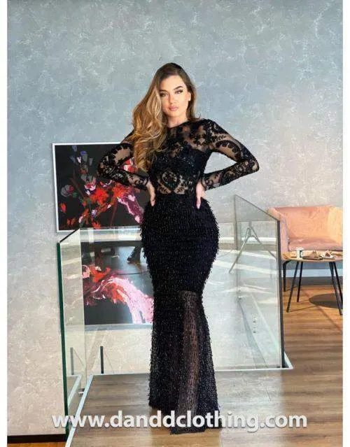 Luxury Evening Dress Black with Net