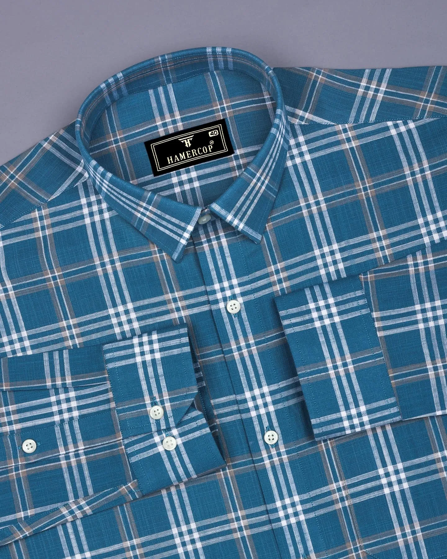 Menton Blue With White Check Linen Cotton Shirt