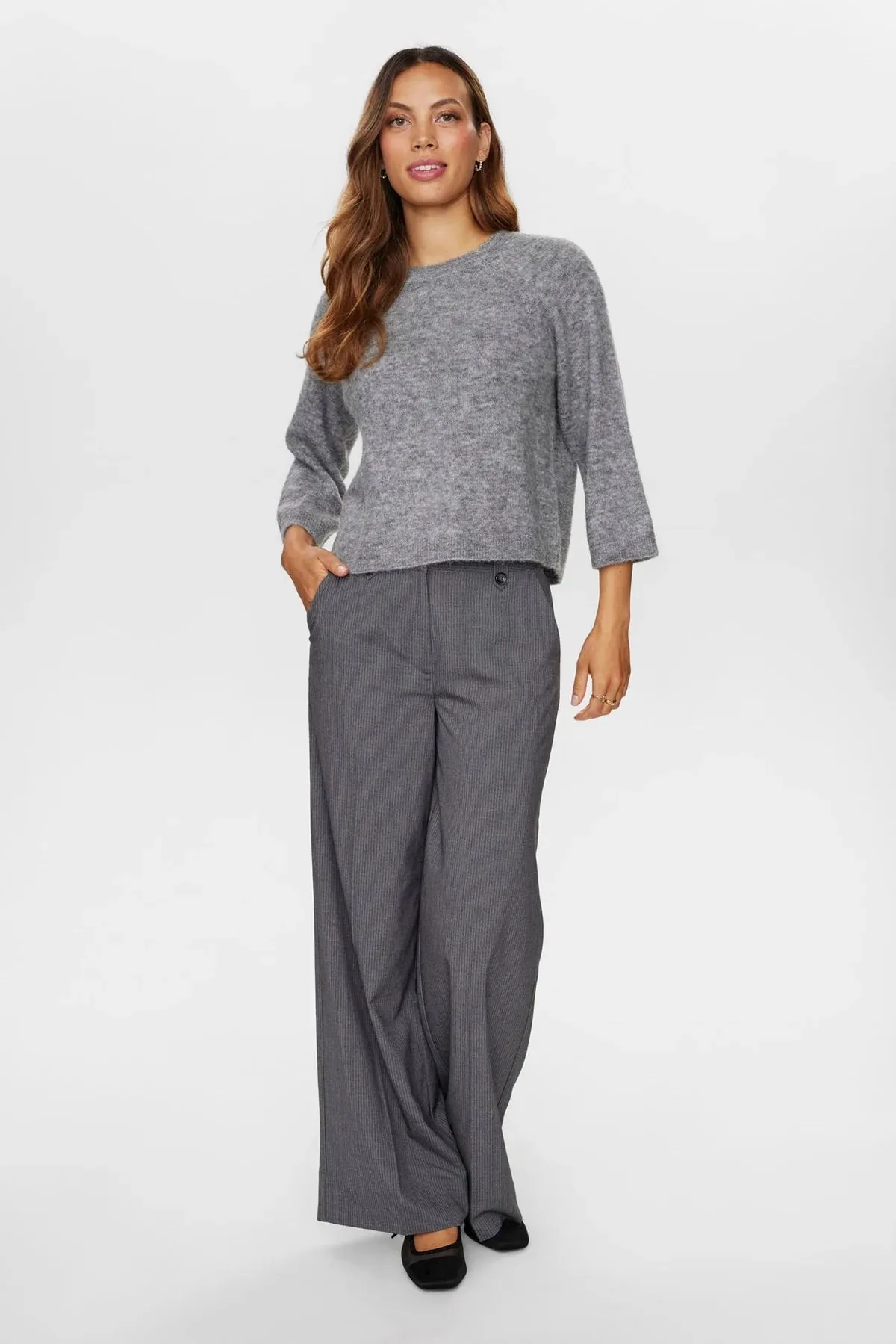 Numph Nuriette Selma Knit in Medium Grey Melange