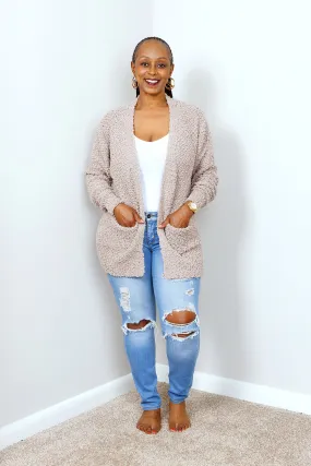 POPCORN CARDIGAN SWEATER w/ POCKETS | ASH MOCHA