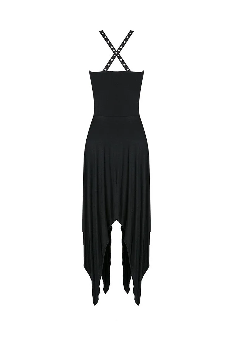 Punk knitted dress with irregular hem and interlaced rope design DW190