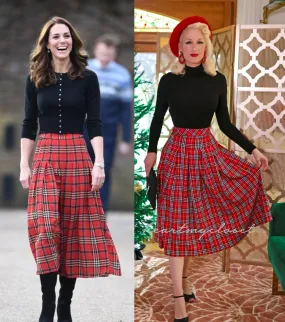 Authentic Red Tartan Plaid Skirt - Inspired by Kate Middleton, Ready to Ship
