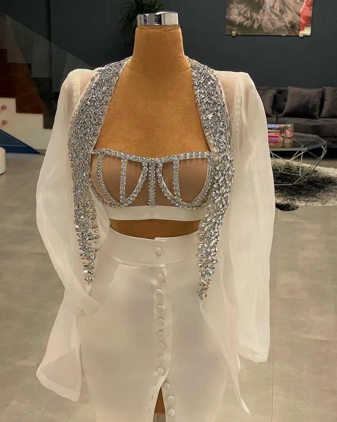 Saylor White 3 Pieces Elegant  Evening Dress