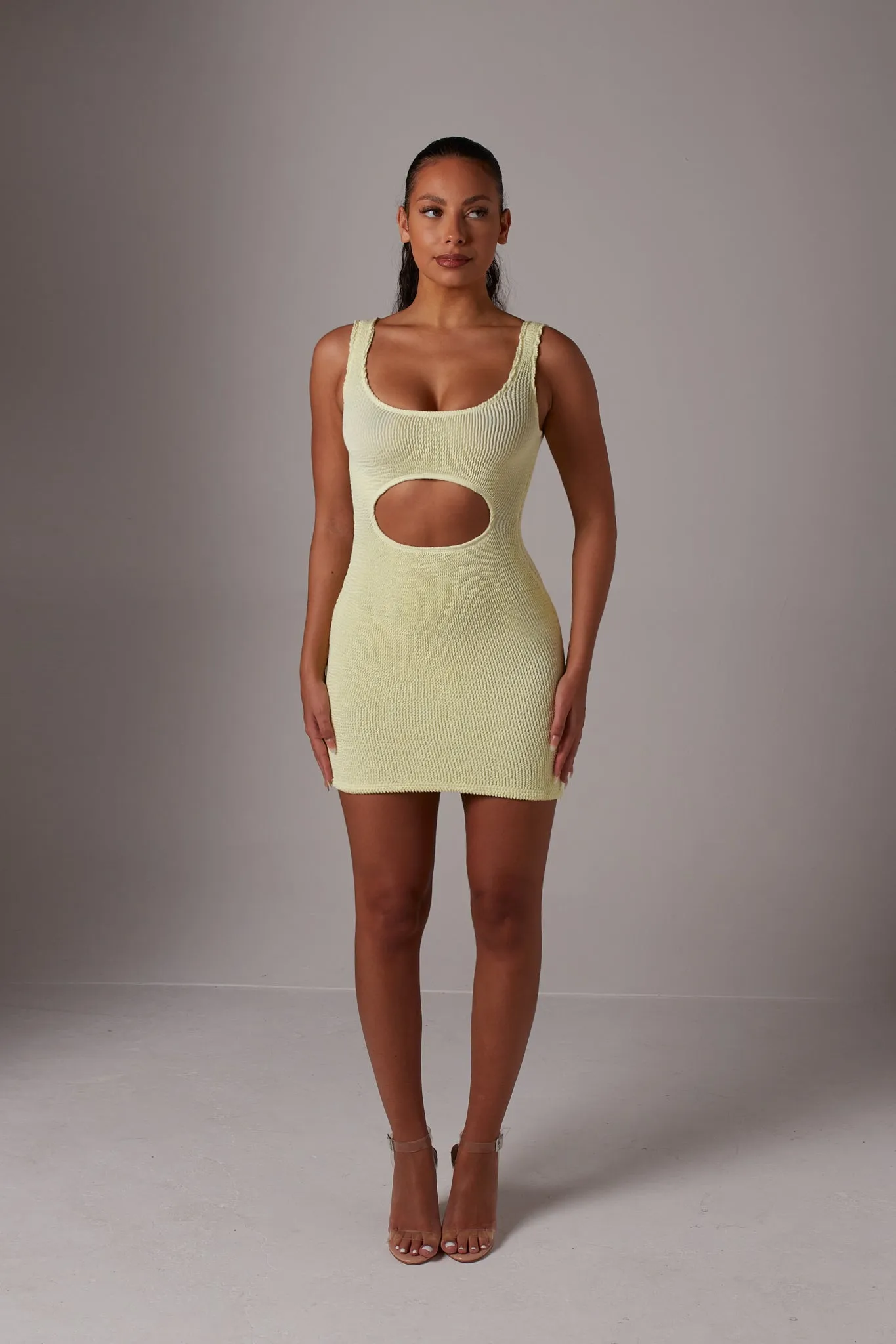 Textured Vanilla Cut Out Mini Dress