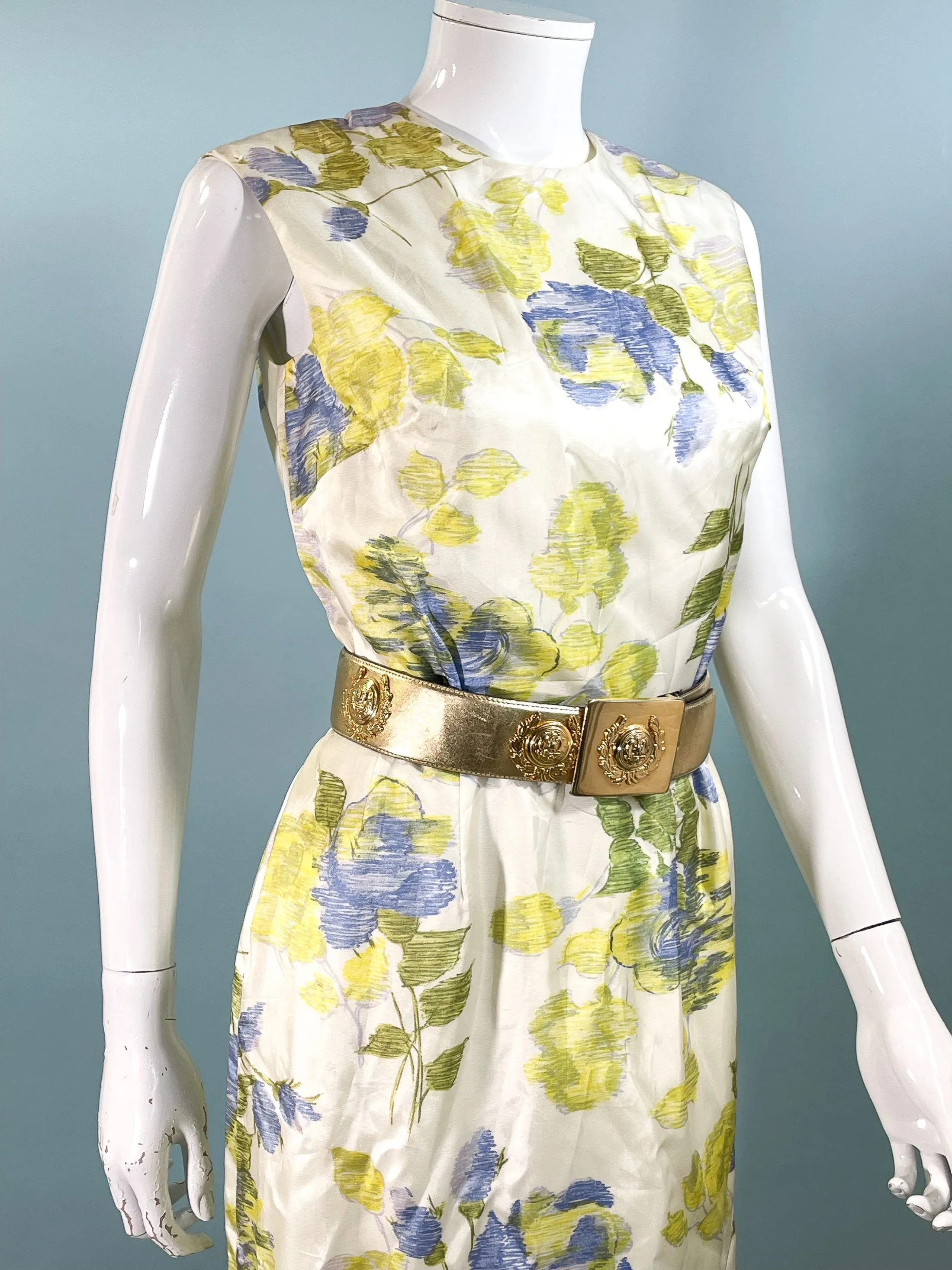 Vintage 60s Floral Print Wiggle Dress, Sleeveless Summer Dress S