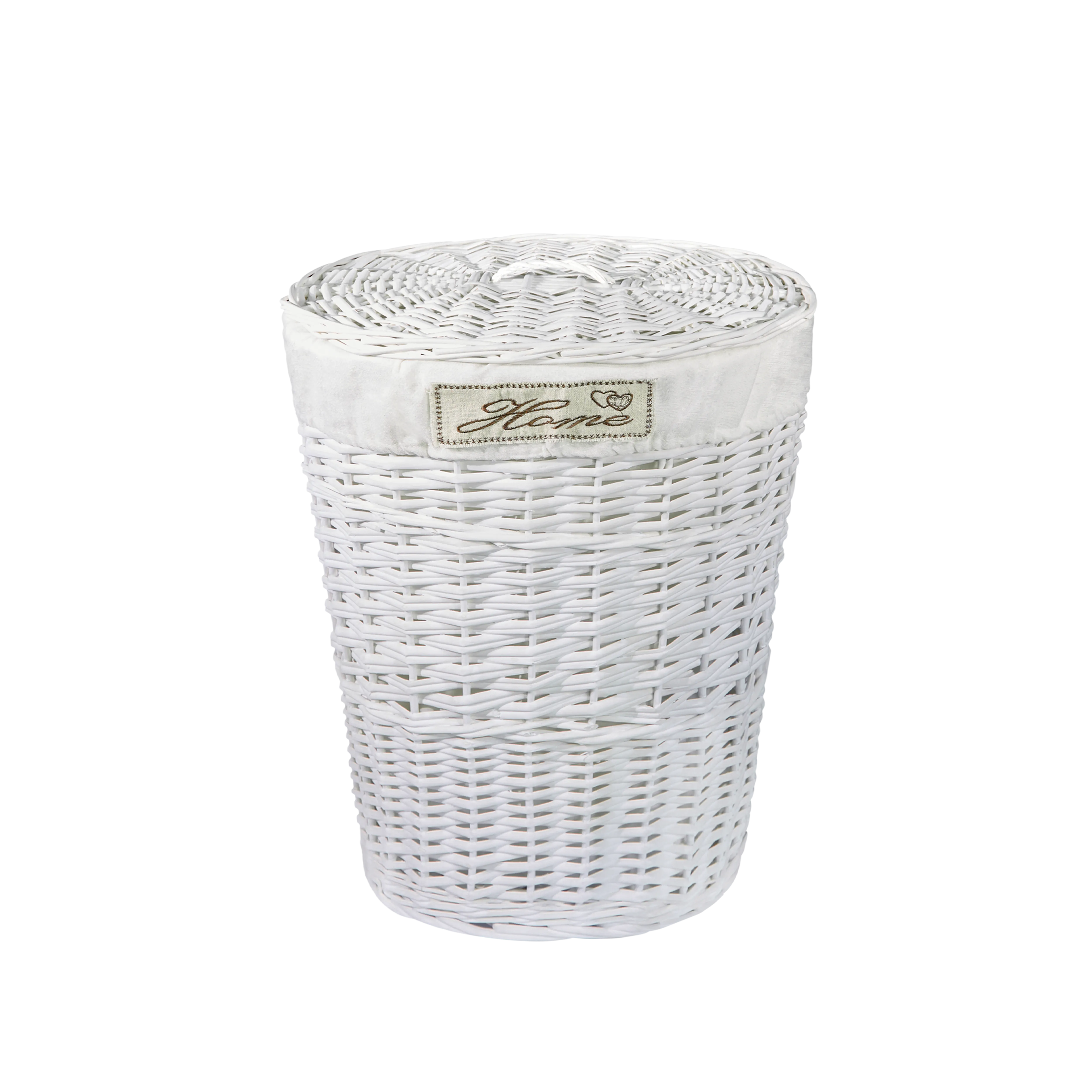 White Oval Wicker Laundry Basket with Lining