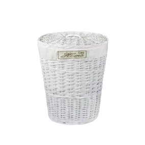 White Oval Wicker Laundry Basket with Lining