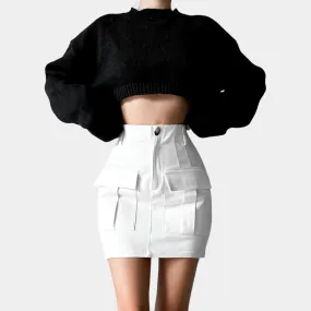 Zara White High Waisted Cargo Style Mini Bodycon Skirt Size XS